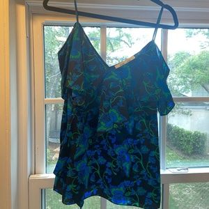 Diane von Furstenburg Silk Multicolored Cold Shoulder Floral Top